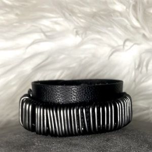 Adjustable Black Faux Leather Bracelet!